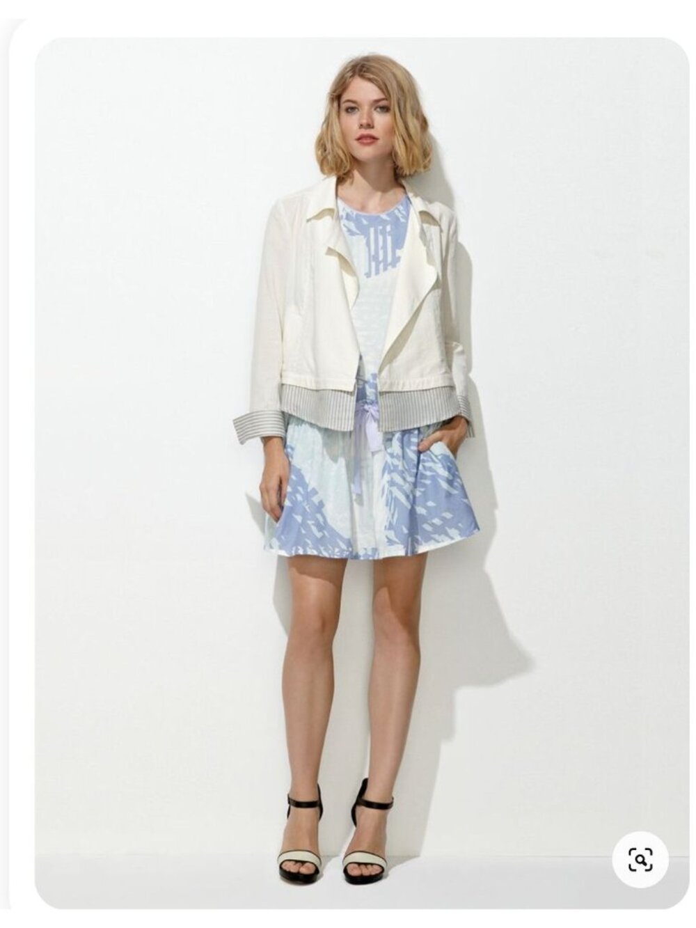 Theonne Women's Carla Stripe Panel Jacket in Aquamist Combo - Sz S - NWT
